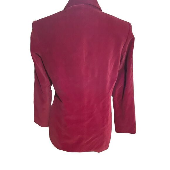 Jessica Holbrook Vintage Women 90s Collared Button Down Red Velvet Blazer Size 6 - Picture 3 of 8